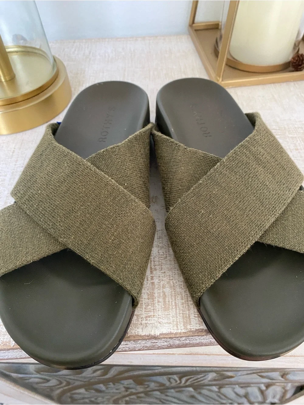 Rothy's Olive Green Crisscross Slide Sandals. New!! 6.5